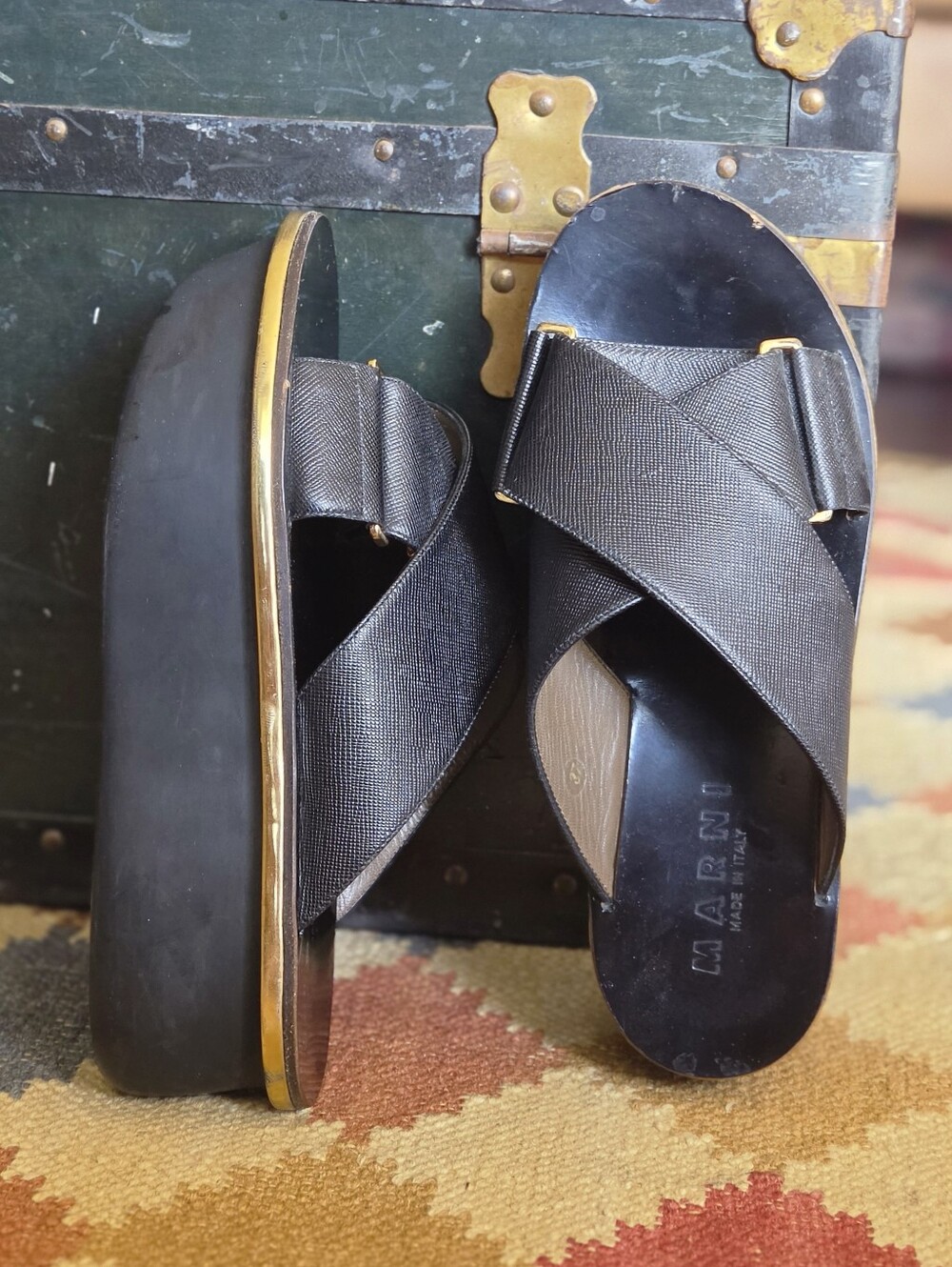 Marni Carbone Crisscross Platform Slide Sandals